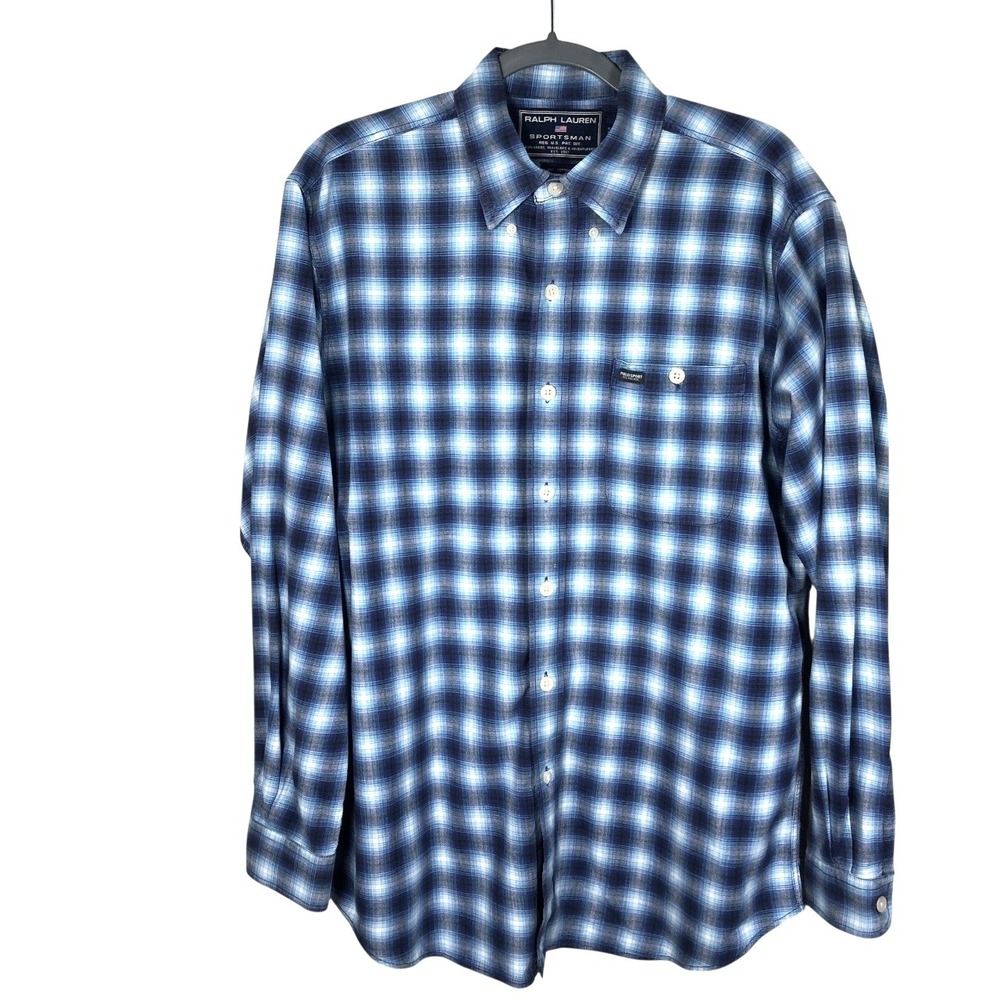 Ralph Lauren Sportsman Shirt Mens‎ Medium Polo Sport Plaid Long Sleeve Button Up